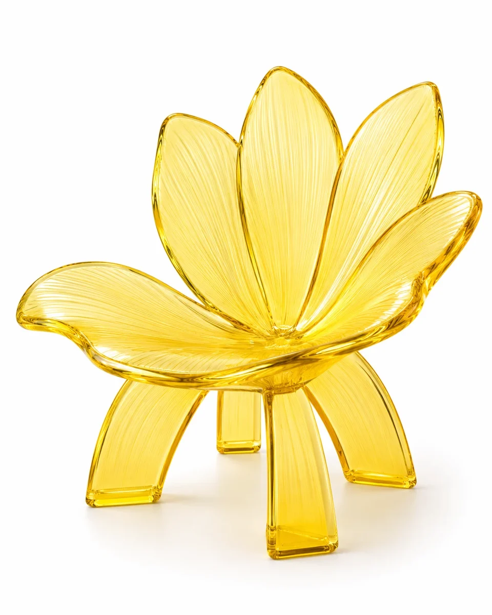 A translucent yellow chair shaped like a flower